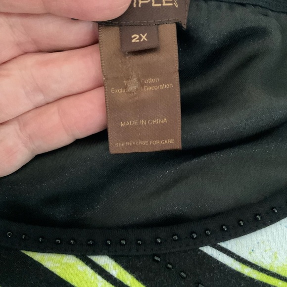 Multiples Abstract Print Top Multicolor Beaded Cotton Pullover Women’s Size 2X - Picture 10 of 14